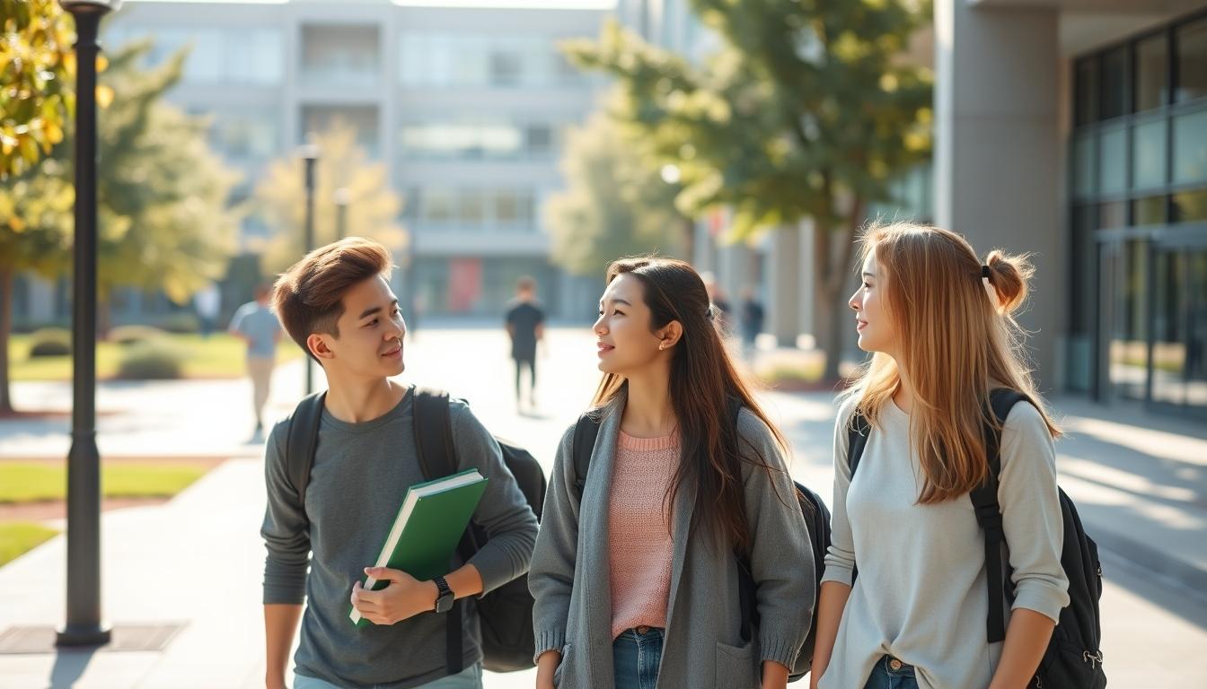 Students studying together in modern classroom